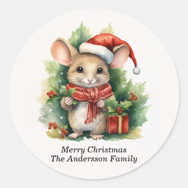 Adesivo Chapéu de Papai Noel do Rato Feliz Natal Nome (Frente)