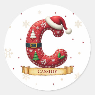 Adesivo Chapéu de Papai Noel Vermelho Letra C Nome