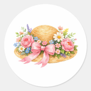Adesivo Chapéu de verão de aquarela com flores e fita