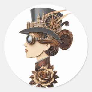 Adesivo chapéu Steampunk rosto de mulher arte moderna 