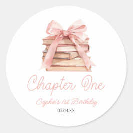Adesivo Chapter One Pink Bow Books 1st Birthday Party
