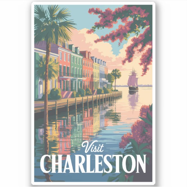 Adesivo Charleston South Carolina Waterfront Illustration (Frente)