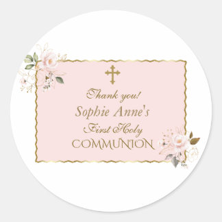 Adesivo Charm Blush Pink Floral Gold First Holy Communion
