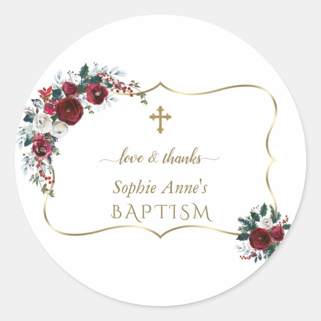 Adesivo Charm Burgundy Flowers Dourado Baptism (Frente)