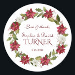 Adesivo Charm Natal Red Poinsettia Casamento<br><div class="desc">Design de cartão elegante,  com cor d'água linda,  cor vermelha e corante branca,  divisor floral,  belos guiões de escrita manual e fontes especiais. Use a ferramenta Personalizar para adicionar suas informações e fazer alterações. Para obter itens correspondentes,  visite minha coleção Poinsettia de eventos de inverno.</div>