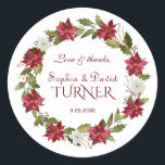 Adesivo Charm Natal Red Poinsettia Casamento<br><div class="desc">Design de cartão elegante,  com cor d'água linda,  cor vermelha e corante branca,  divisor floral,  belos guiões de escrita manual e fontes especiais. Use a ferramenta Personalizar para adicionar suas informações e fazer alterações. Para obter itens correspondentes,  visite minha coleção Poinsettia de eventos de inverno.</div>