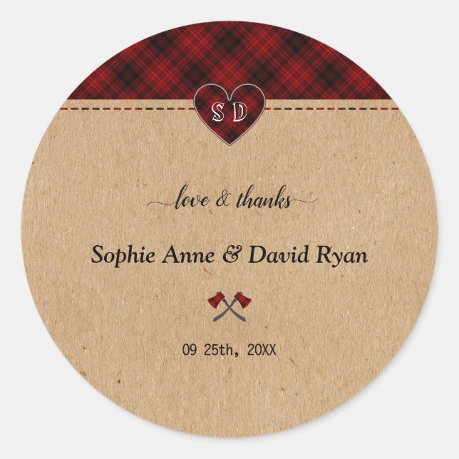 Adesivo Charm Rustic Red Buffalo Xadrez Monograma Casament (Frente)