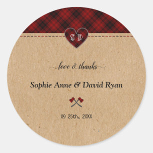 Adesivo Charm Rustic Red Buffalo Xadrez Monograma Casament