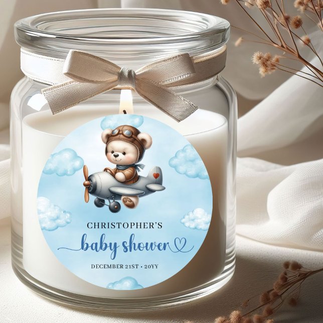 Adesivo Charming Boy Baby Shower Sticker Teddy Bear Pilot  (Charming Boy Baby Shower Sticker Teddy Bear Pilot Blue Brown

)