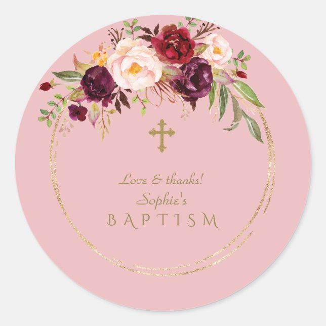Adesivo Charming Burgundy Blush Flowers Baptism (Frente)