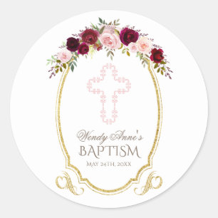 Adesivo Charming Burgundy Marsala Floral Baptism Monograma