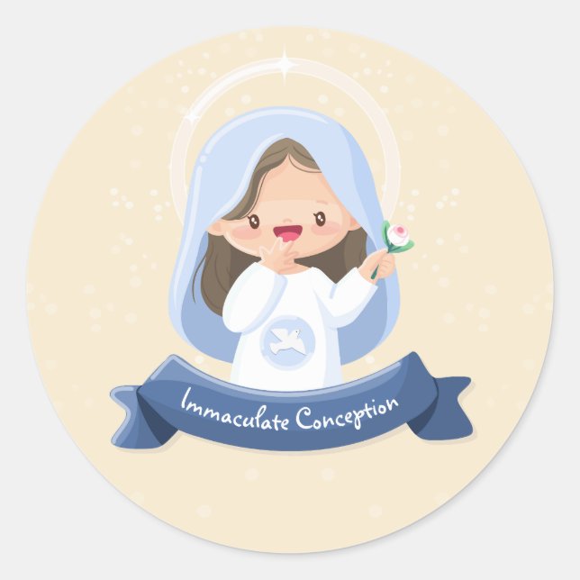 Adesivo Charmoso Virgem Kawaii Maria com Flor - bege (Frente)