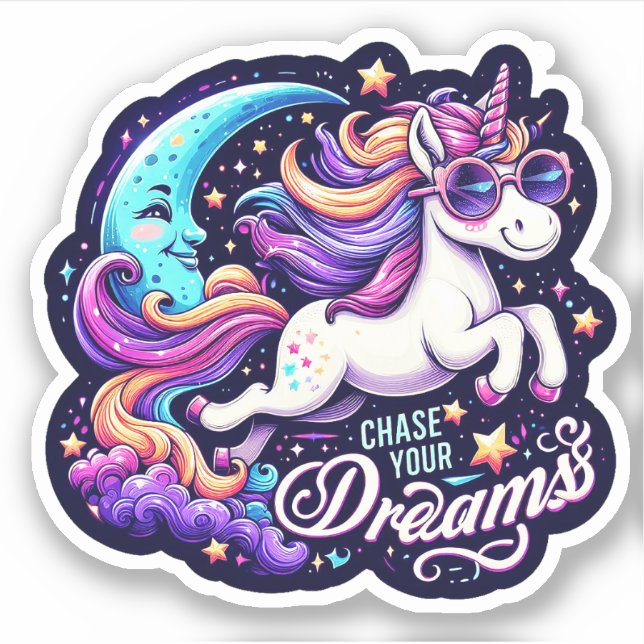 Adesivo Chase Your Dreams" Unicorn Sticker (Frente)