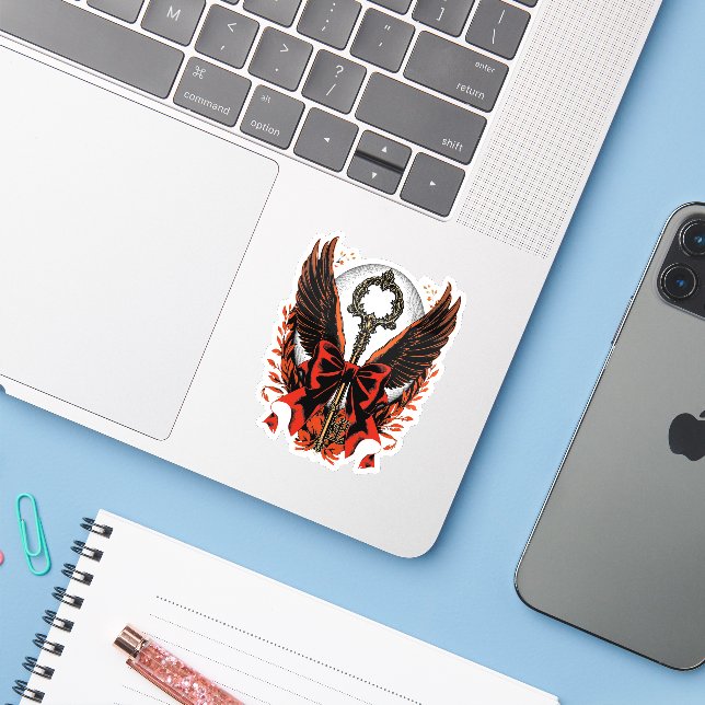 Adesivo Chave do Arco Gótico Velvet com Asas e Lua (Notebook com iPhone)