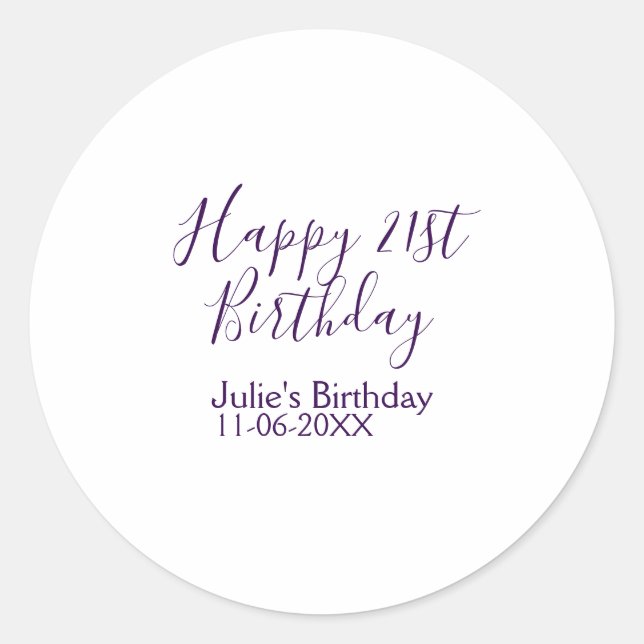 Adesivo Chaveiro de data de aniversário de 21 anos feliz r (Frente)