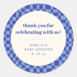 Adesivo Checkerboard Blue Custom Baby Shower Thank You