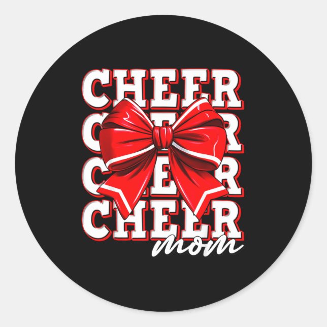 Adesivo Cheer Mom Cheerleader Bow Biggest Fan Red Team  (Frente)