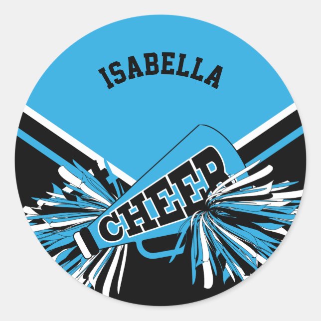 Adesivo cheerleader 📣 - Preto, Azul Bebê e Branco (Frente)