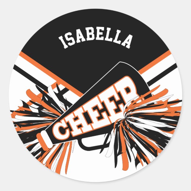 Adesivo cheerleader 📣 - Preto, Laranja e Branco (Frente)