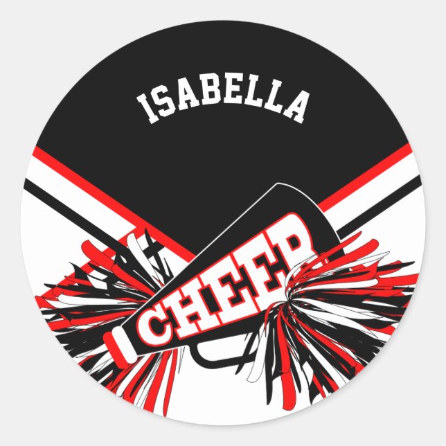 Adesivo cheerleader 📣 - Preto, Vermelho e Branco (Frente)