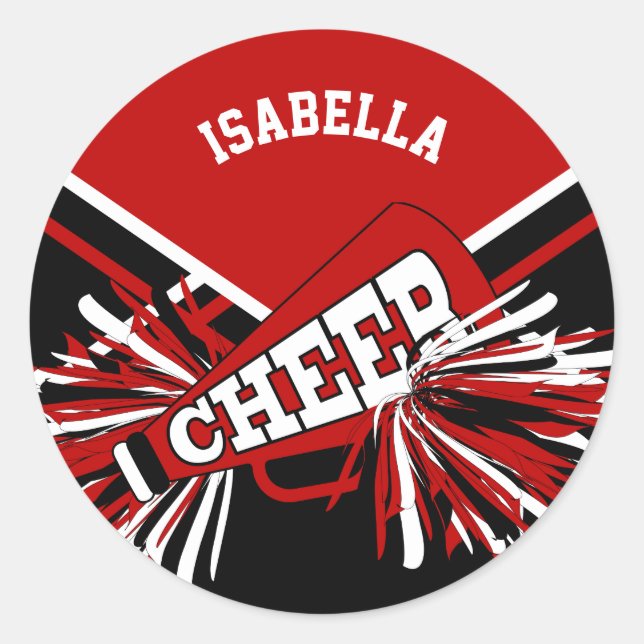Adesivo cheerleader 📣 - Vermelho, Preto e Branco (Frente)