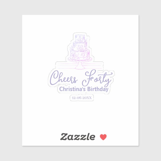 Adesivo Cheers forty happy birthday cake blue purple name  (Folha)