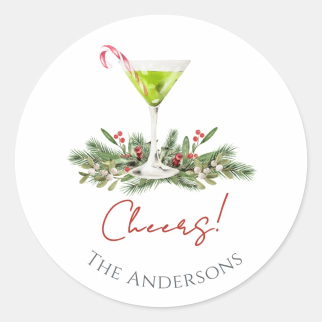 Adesivo Cheers Martini e Candy Cane Mistletoe Coquetel (Frente)