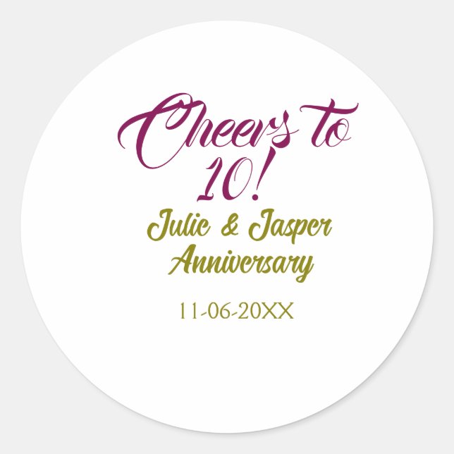 Adesivo Cheers to 10th wedding anniversary mauve golden na (Frente)