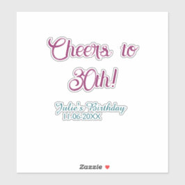 Adesivo Cheers to 30th birthday name date mauve blue elega