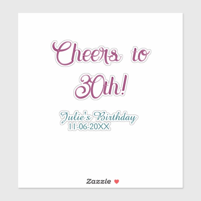 Adesivo Cheers to 30th birthday name date mauve blue elega (Folha)