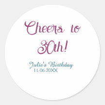 Cheers to 30th birthday name date mauve blue elega