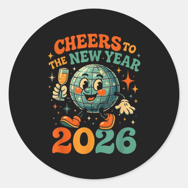 Adesivo Cheers To The New Year 2026 Retro Disco Gift  (Frente)