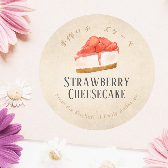 Adesivo Cheesecake de Morango Caseiro Kraft Paper Rústico (Criador carregado)