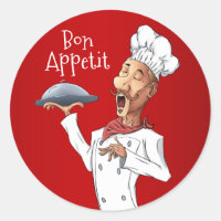 Chef Cantando Francês em Fundo Vermelho