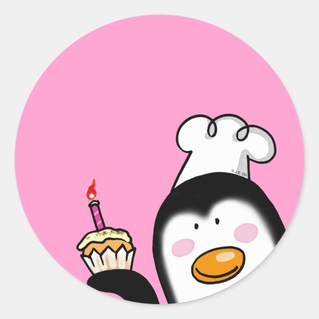 Adesivo Chef de pinguim cupcake de aniversário (Frente)