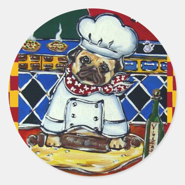 Adesivo Chef Pug de Pizza (Frente)