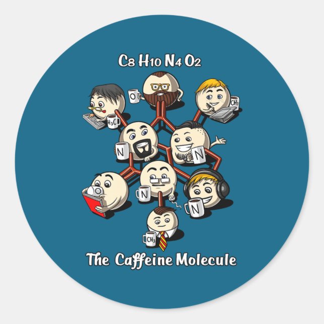 Adesivo Chemistry Caffeine Molecule Funny Science Geek Cof (Frente)