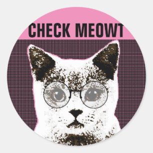 Adesivo Cheque o Meowy, um gato engraçado com óculos de so