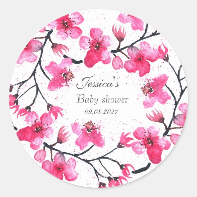 Adesivo Cherry Blossom, Flores Rosa, Chá de fraldas Garota (Frente)