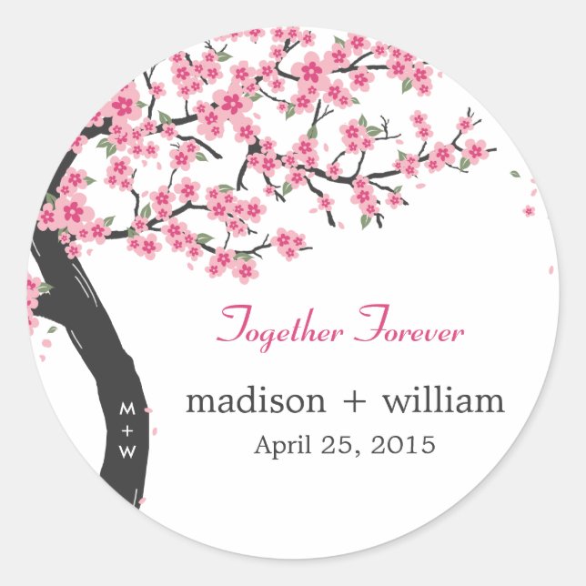 Adesivo Cherry Blossoms Round Favor Sticker (Frente)