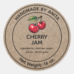 Adesivo Cherry Jam Jelly Jar Label Kraft Estilo de Papel
