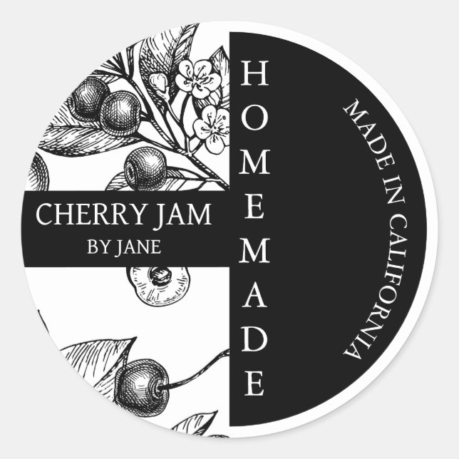 Adesivo Cherry Jam Sketch Modern Business Label (Frente)