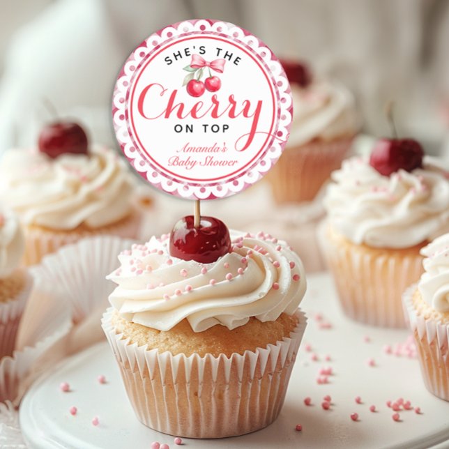 Adesivo Cherry on Top Chá de fraldas Cupcake Topper Sticke (Favor Sticker )