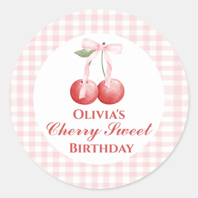 Adesivo Cherry Sweet aniversário Gingham, Arco Rosa (Frente)