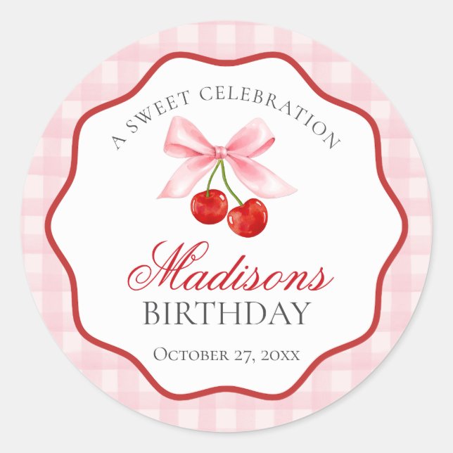 Adesivo Cherry Sweet Pink Coquette Arco Birthday Seal (Frente)