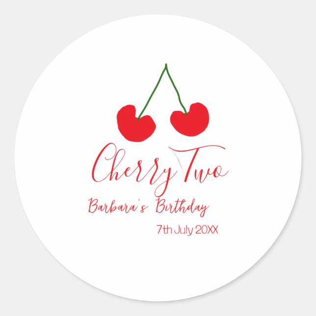 Adesivo Cherry two 2nd birthday red cherry kids simple  (Frente)