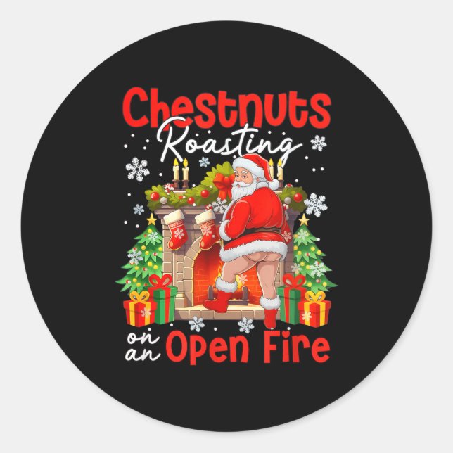 Adesivo Chestnuts Roasting On An Open Fire Funny Santa  (Frente)
