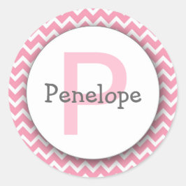 Adesivo Chevron Monograma Bookplate Pink branco-rosa