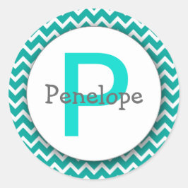 Adesivo Chevron Monograma Bookplate Turquoise Blue