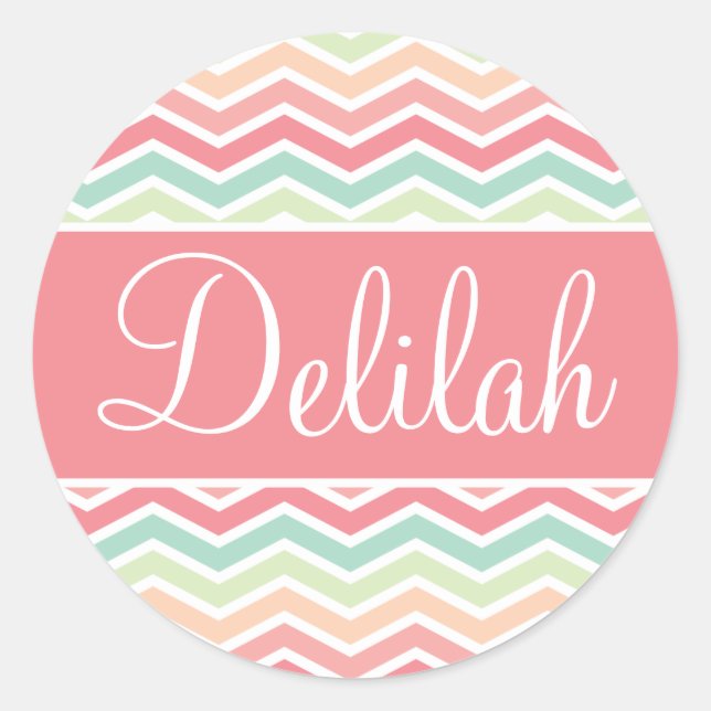 Adesivo Chevron Name Pastel Pink Green (Frente)